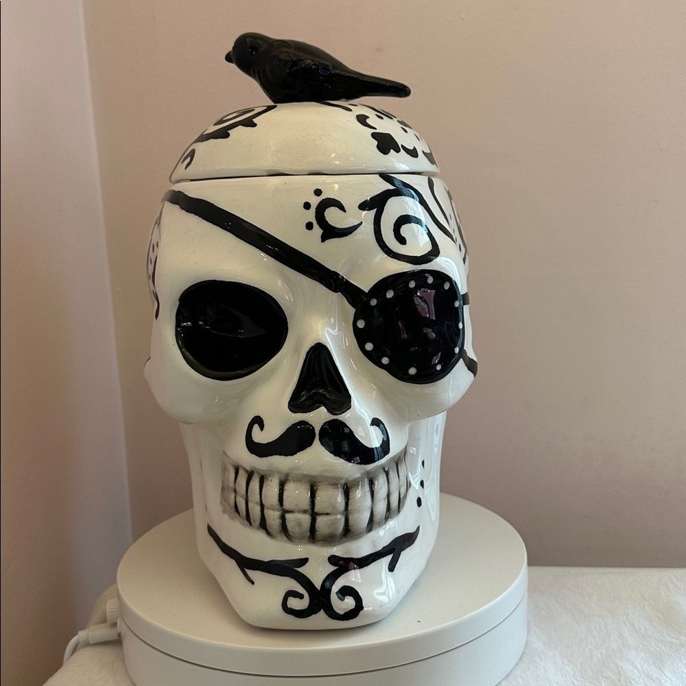 Cookie Jar Day of the Dead Sugar Skull Ceramic Black White Crow